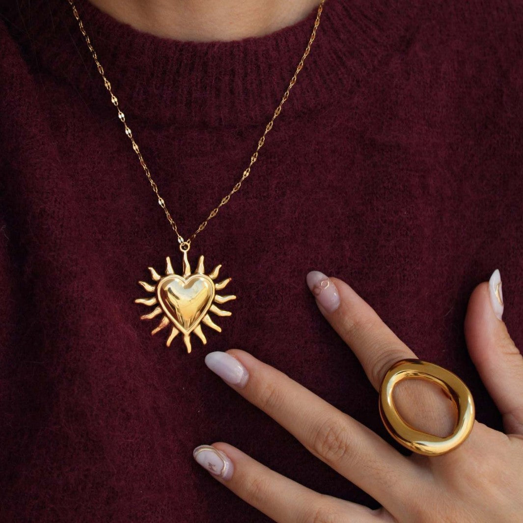 18K Gold Fire SUNFLOWER Love Pendant Necklace - HD Wireless Product #2