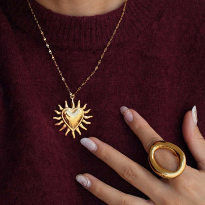 18K Gold Fire SUNFLOWER Love Pendant Necklace - HD Wireless Product #2