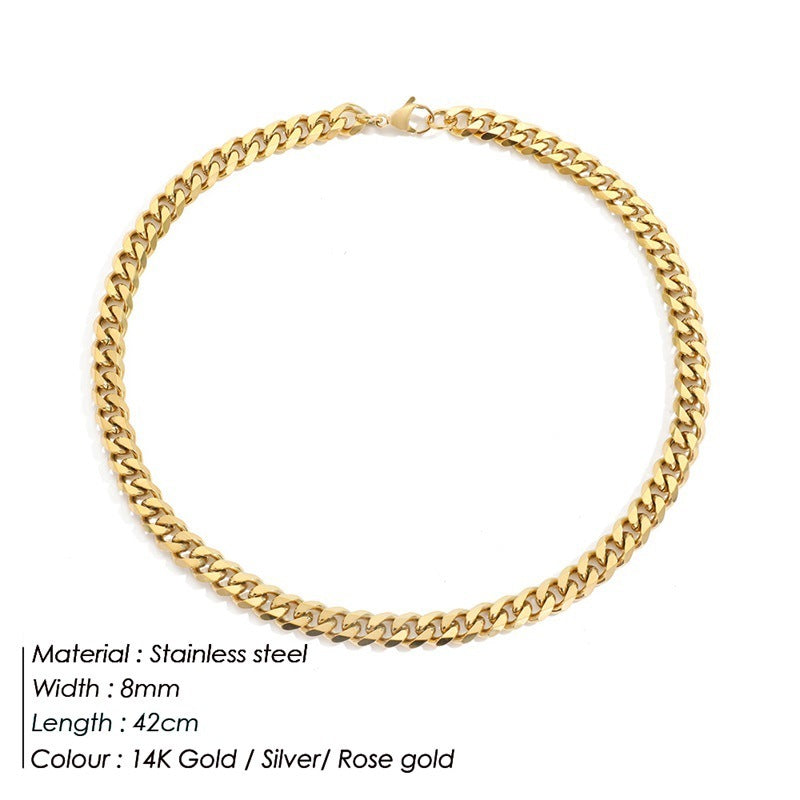 Stainless Steel Necklace 14K Gold Plated Cuban Chain Clavicle Chain 7c476728 b67d 4f8c b72c a4ffecc99953