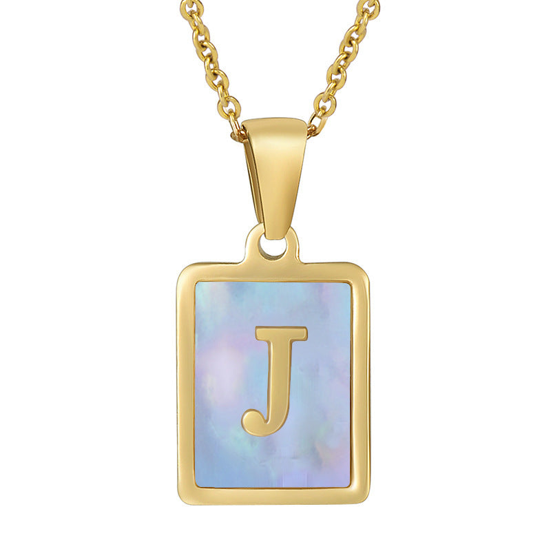 Titanium Steel 26 English Letter Necklace Blue Shell 7c55c3e8 6cb2 40a1 9e2a 6b1bc8c3d407