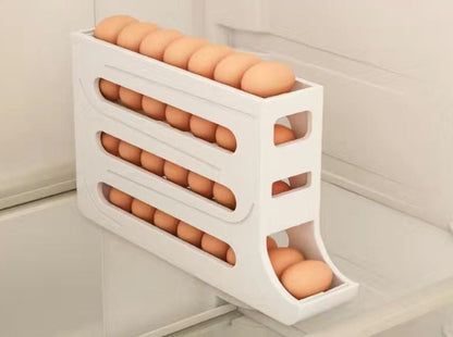 Refrigerator 4-Layer Automatic Egg Roller Sliding Egg Tray Refrigerator Side Door Large Capacity Holder Egg Storage Box Kitch