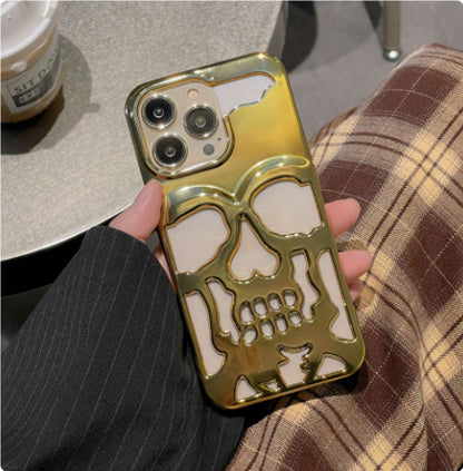 Luxury Plating 3D Skull Phone Case Breathable Glossy Hollow Out Gold Metallic Paint 7c798f36 089c 46bb 8d1a 944f03a65784