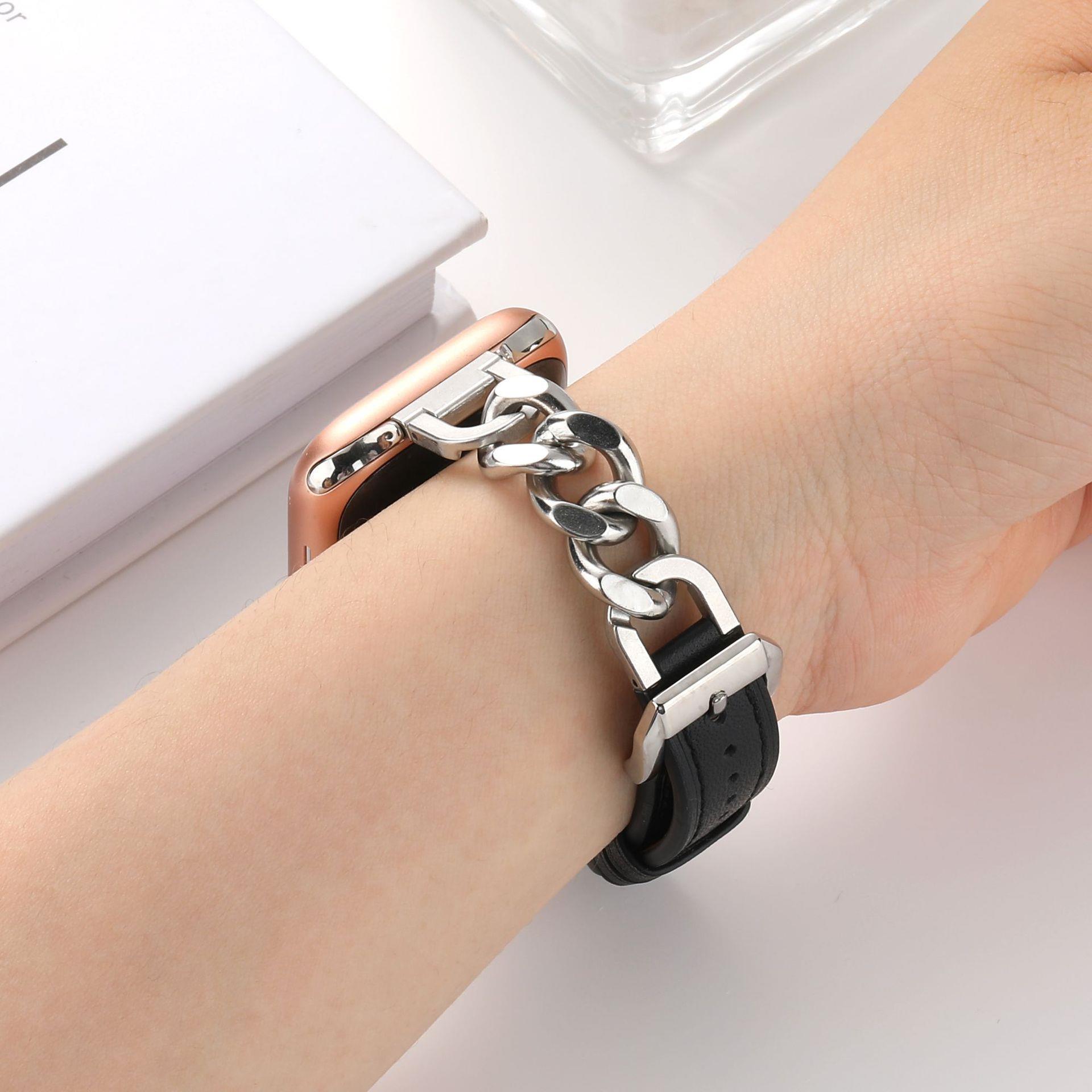 Stainless Steel Leather Single Row Denim Chain Iwatch Strap 7c8757e9 32f9 4a96 af07 46938de88e38