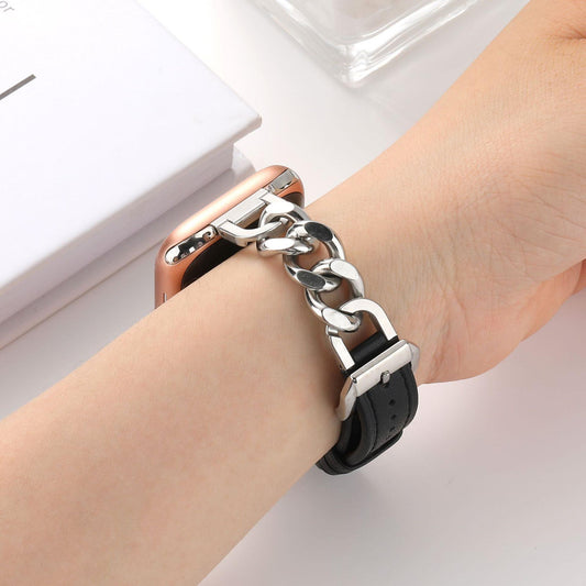 Stainless Steel Leather Single Row Denim Chain Iwatch Strap 7c8757e9 32f9 4a96 af07 46938de88e38