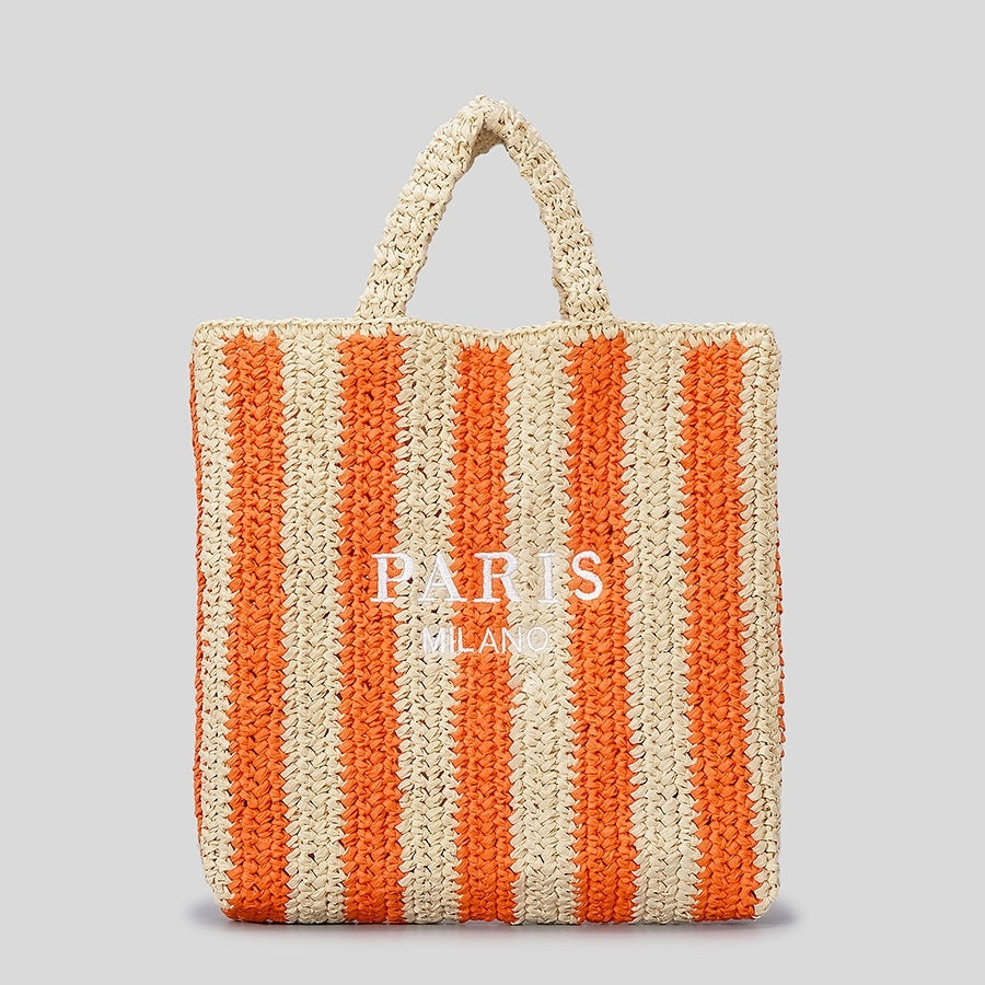 Striped Hand-woven Straw Bag Women's Embroidered Letters 7c950411 6d35 4902 8fae dd2aa7cfc0c0