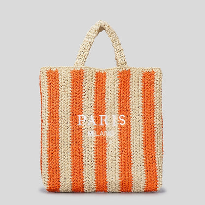 Striped Hand-woven Straw Bag Women's Embroidered Letters 7c950411 6d35 4902 8fae dd2aa7cfc0c0