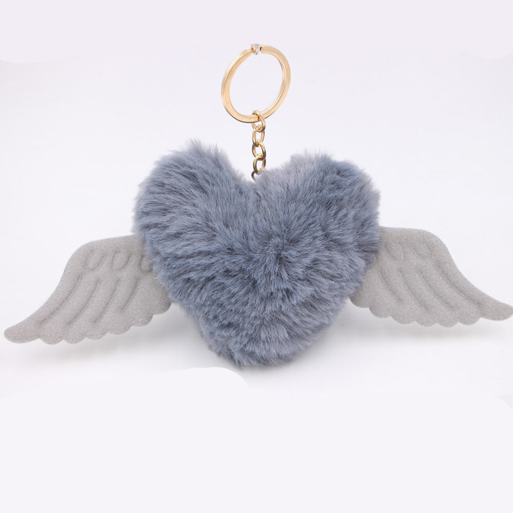Peach Heart Wings Heart Wool Ball Keychain Pendant 7d18e799 7942 4e73 b682 bc4e61fb31f4