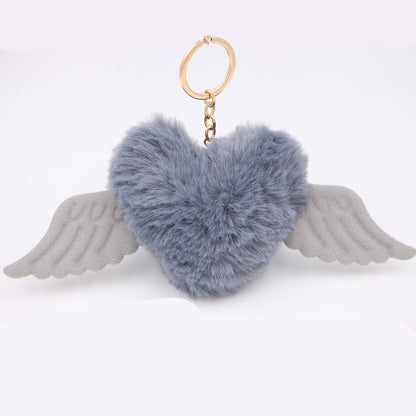 Peach Heart Wings Heart Wool Ball Keychain Pendant 7d18e799 7942 4e73 b682 bc4e61fb31f4