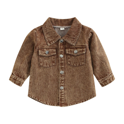 Autumn New Kids' Overcoat Boys Girls Toddlers Casual Solid Color Long Sleeve Lapel Denim Shirt Jacket 7d292aec d8b3 435c bc51