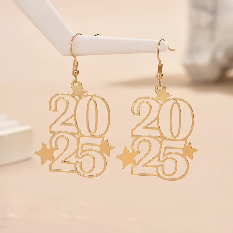 New Creative Gloden Number 2025 Dangle Earrings For Women Fashion Jewelry New Year Earring For Party 7d421796 acc5 4c67 9993 
