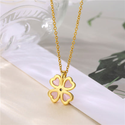 Temperament Diamond-encrusted Opal Four-leaf Clover Collarbone Chain 7d56247d be5b 444e 976f 6146156d5755