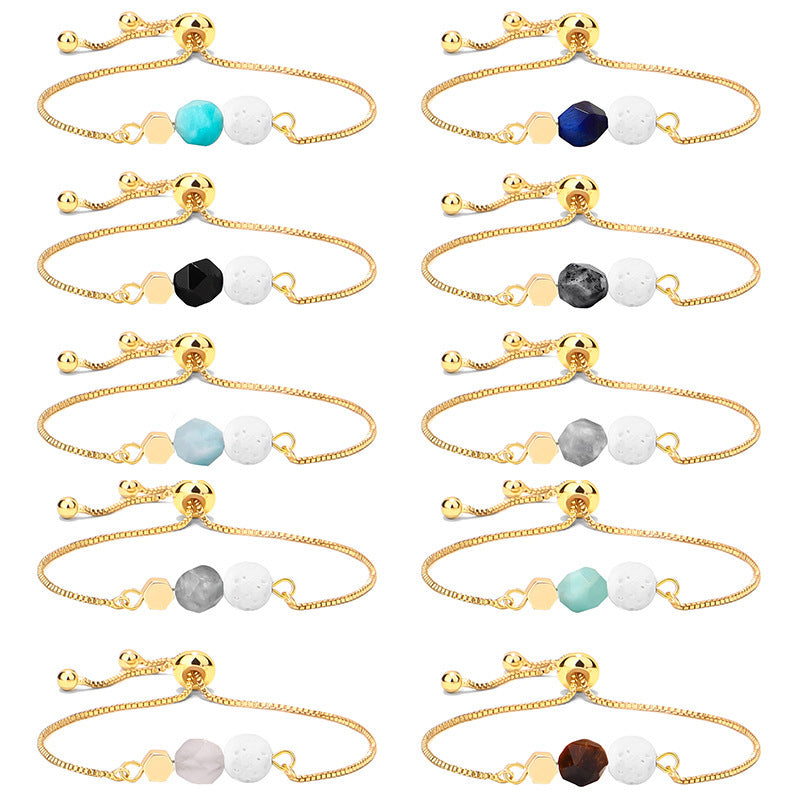 14K Gold Plated Color Preserving Box Chain Tiger Eye Volcanic Stone Yoga Bracelet - HD Wireless Product #2