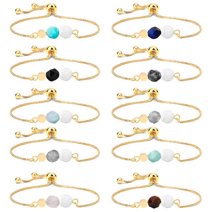 14K Gold Plated Color Preserving Box Chain Tiger Eye Volcanic Stone Yoga Bracelet - HD Wireless Product #2