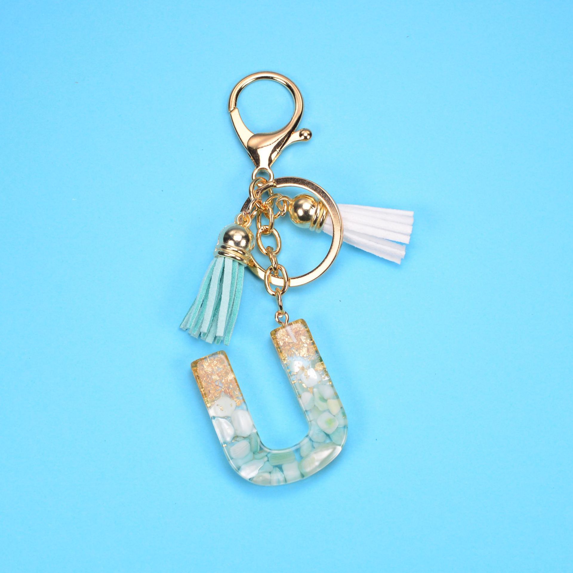 English Alphabet Keychain Tassel Pendant Stone Gold Foil Resin Key 7db0e31b a324 437b 8565 3c716be6f7a6