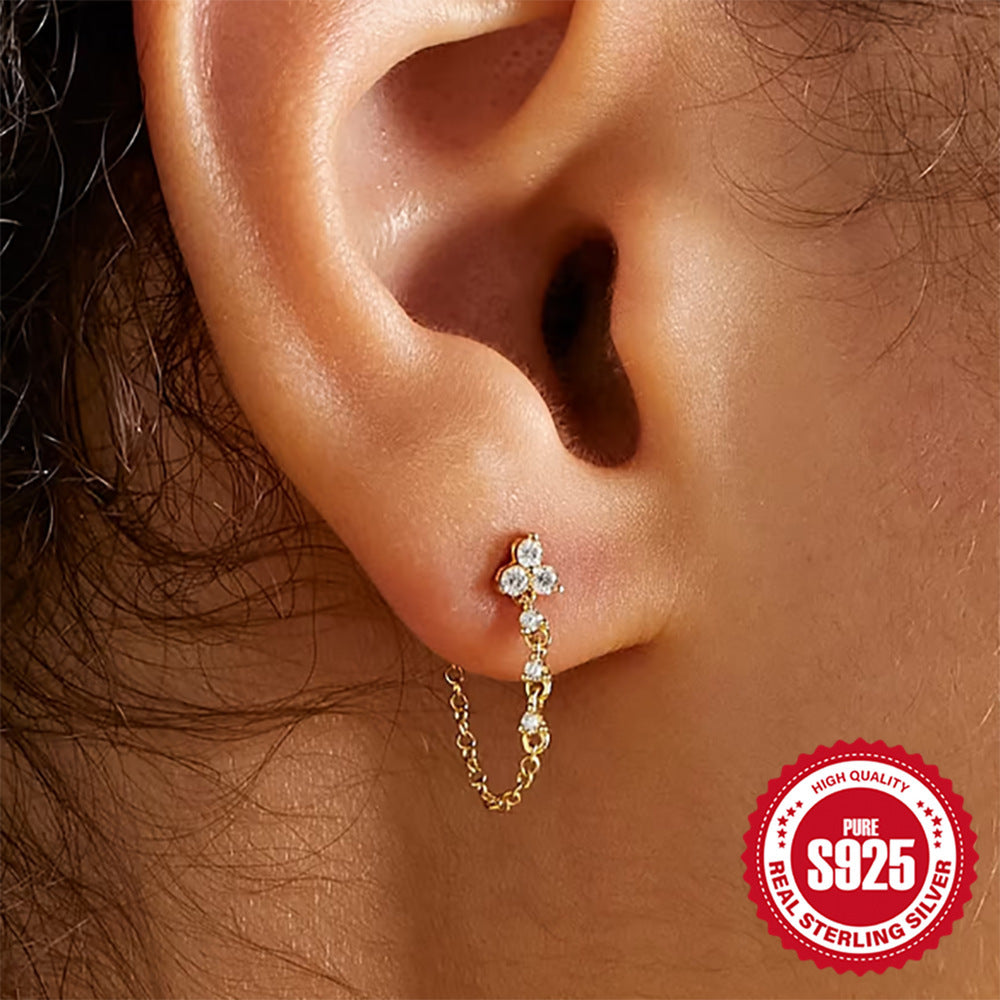 Female Pure Silver Chain Connected Diamond Studded Earrings 7dce11f4 c371 4487 b8db 68e4d9965b5d