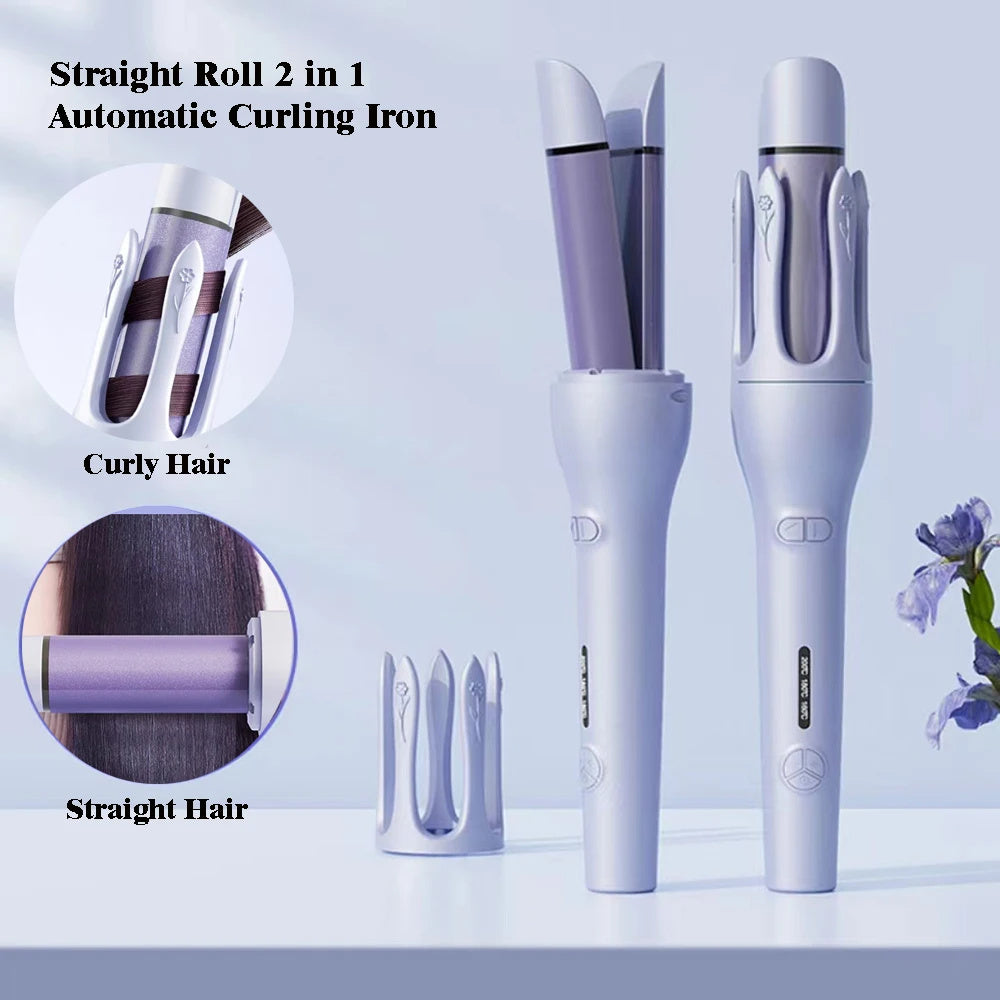 New 2 In 1 Automatic Hair Curler Straightener Negative Ion Electric Ceramic Fast Heating Rotating Magic Curler 7e4bc06a a8e5 