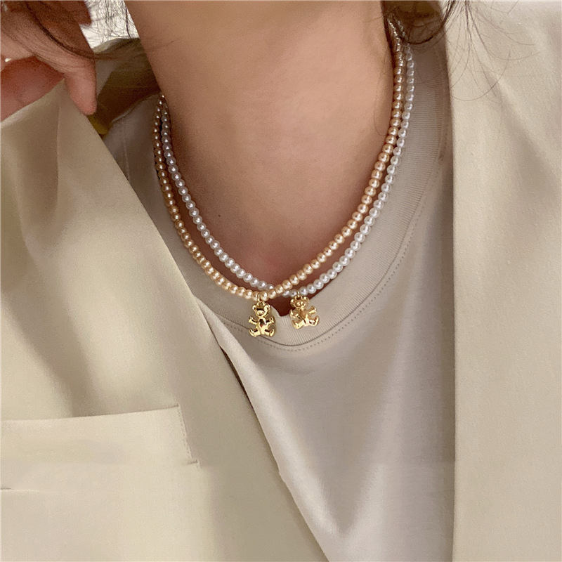 Geometric Bear Pearl Necklace Girlish Color Bear Pearl Temperament 7e4c671f 4e5a 41d0 ba1f 25961cfb9f7d