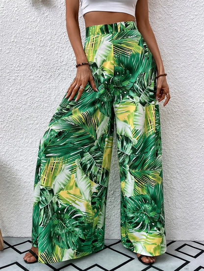 Fashionable Chiffon Floral Wide-leg Pants For Women