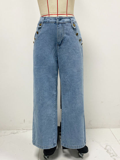 Fashion Sleeveless Denim Suit Wide Leg Pants