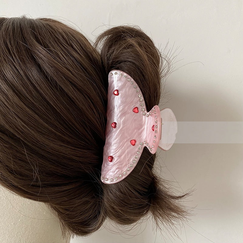 Exquisite Rhinestone Love Pink Grip Japanese And Korean Ins Sweet Girly Exquisite Back Head Shark Clip New Female 7e70e8c8 fa