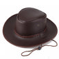 Solid Colour Leather Cord Large Brimmed Sun Visor Cowboy Hat 7e976517 3fdd 481d 89b7 aaecdc768b6c