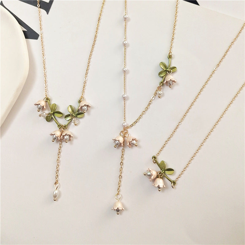 Women's Fashion Simple Bell Orchid Shape Pearl Pendant Necklace 7ebe12b2 823f 4234 8342 0b2c4e57ee8b