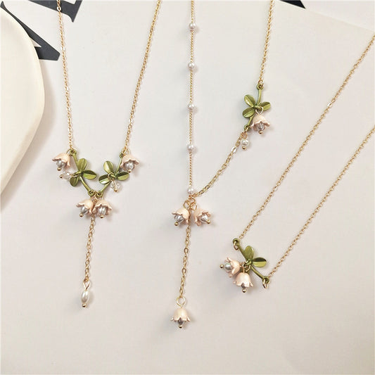 Women's Fashion Simple Bell Orchid Shape Pearl Pendant Necklace 7ebe12b2 823f 4234 8342 0b2c4e57ee8b