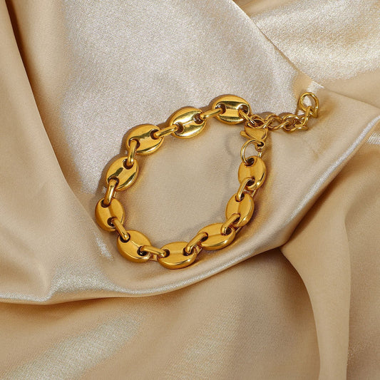 Punk Jewelry Gold Plated Titanium Steel Coffee Bean Chain 7ee23123 21d0 4e54 8cd0 dd690fbde215