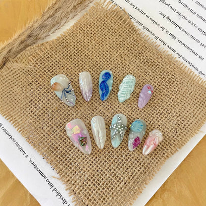Hand-painted Happy Underwater World White Advanced Long Manicure 7f30821c ba60 46ee ab39 6753103c69fb