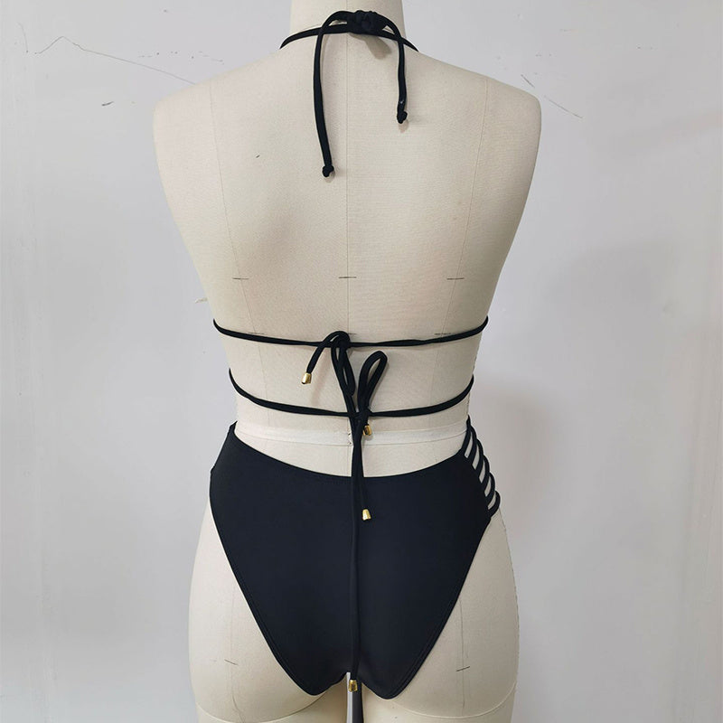 Two-piece Halter Neck Bikini Leopard Print Cutout Strap Swimsuit Set Summer Beach Womens Clothing 7f32a663 b0ee 4c99 bf22 da5