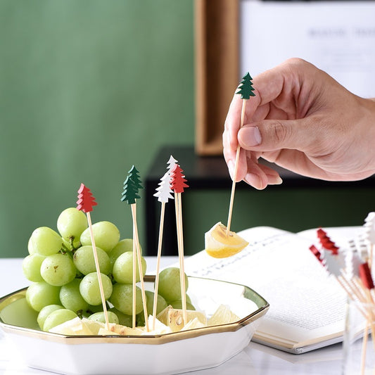 Disposable Christmas Tree Fruit Toothpick Fancy Bamboo String Bamboo Stick Cocktail Art Fruit Fork New 5 Models 7f6e45e0 fbeb