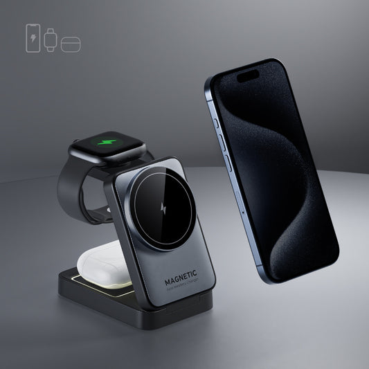 Folding Magnetic Three-in-one Wireless Charger 15W Fast Charge Multifunction Bracket - 图片 1