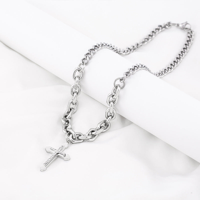 European And American Hip-hop Trend Titanium Steel Stitching Chain Diamond Cross Pendant 7f8aeebf 182e 49a0 bb2f 3e36f66612d3