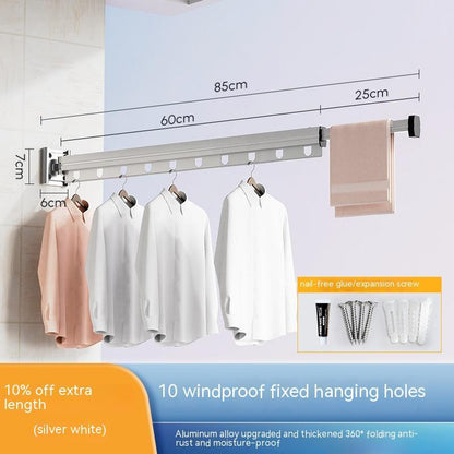 Suction Cup Folding Clothes Hanger Indoor Home Balcony Aluminum Retractable Drying Rack No Punching Folding Clothes Hanger 7f