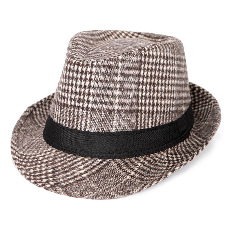 Autumn And Winter New Woolen Cloth Men's Top Hat Men's British Retro Fashion Plaid Fedora Hat 7fead9be de19 43b7 ac74 39d72b1