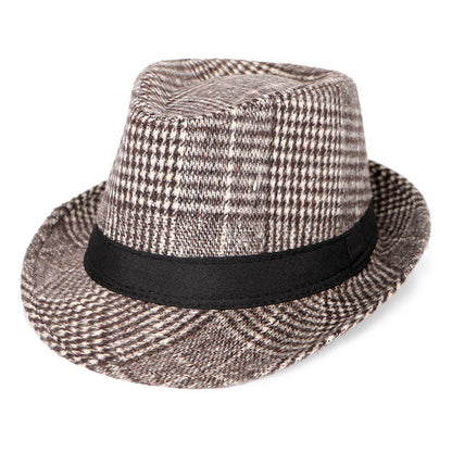Autumn And Winter New Woolen Cloth Men's Top Hat Men's British Retro Fashion Plaid Fedora Hat 7fead9be de19 43b7 ac74 39d72b1