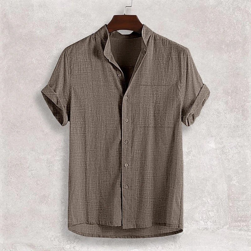 Men's Stand Collar Cotton Cardigan Short Sleeve Thin 80290648 4b1e 4df9 a7f4 c86667923c68