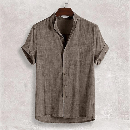 Men's Stand Collar Cotton Cardigan Short Sleeve Thin 80290648 4b1e 4df9 a7f4 c86667923c68