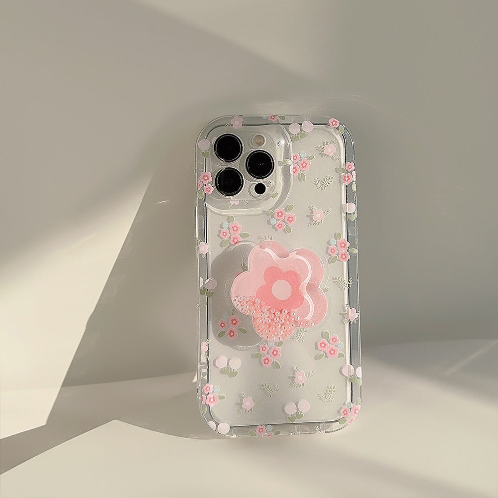 Crushed Flower Flowing Sand Stand Phone Case Transparent - 图片 2