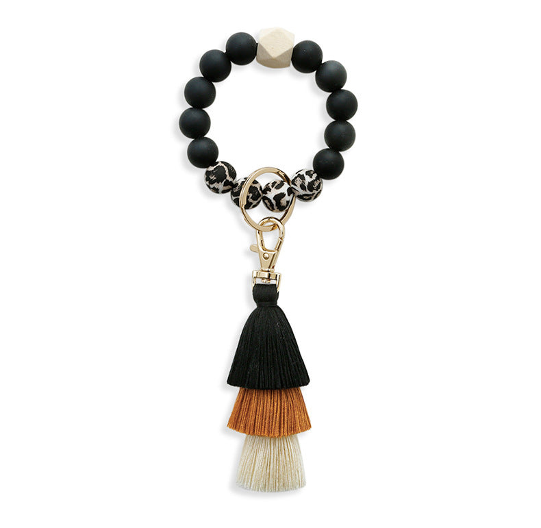 Silicone Wrist Keychain Handmade Beaded Leather Tassel Bracelet 808566dd caf8 4523 a444 fd9e71a44ac9