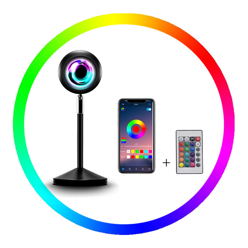 Upgrade Rainbow Sunset Projector Lamp Atmosphere Light Home Coffee Shop Background Wall Decoration Remote Control Sunset Lamp