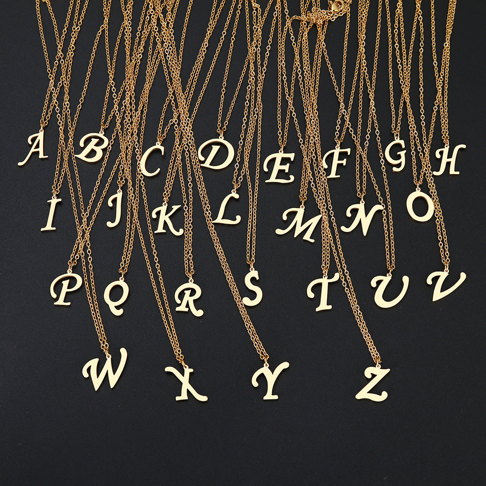 Stainless Steel Accessories Clavicle Chain European And American Titanium Steel Simple 26 English Letter Necklace Female 80bc
