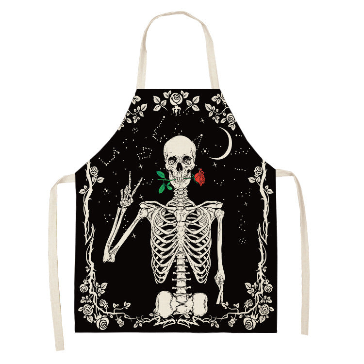 Halloween Skull Printed Cotton And Linen Apron 80f99a7f 61fa 48e0 b633 c2ee2ce9aff8
