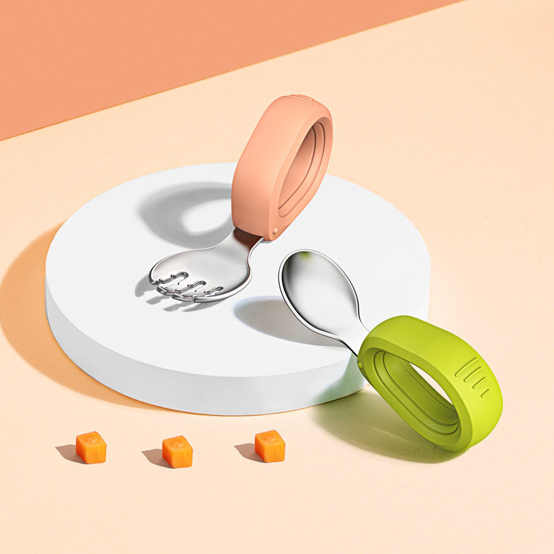 Children's Stainless Steel Round Handle Fork And Spoon Set 81186208 4a07 4238 8245 af77d967f464