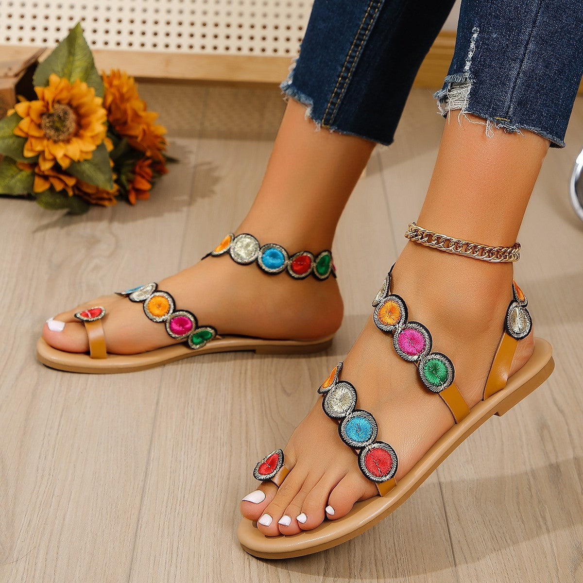 Fashion Peacock Embroidery Pattern Flat Sandals Summer Vacation Casual Clip Toe Beach Shoes For Women 81281ef8 9fb2 42d3 9a25