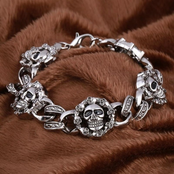 European and American rock band personality punk jewelry men's metal bracelet round skull 8145853281948