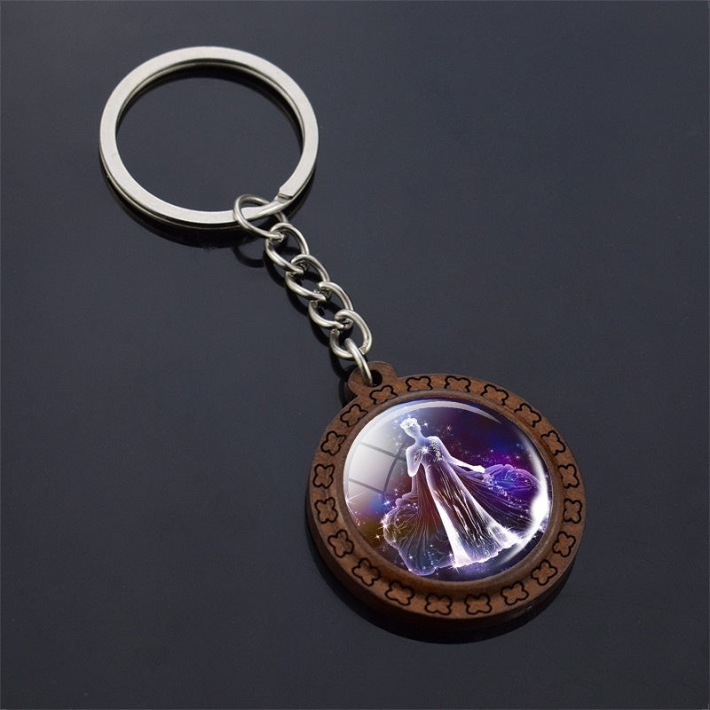 Constellation Keychain Wood Carved Time Gem Pendant 815406d6 1f57 4272 8aec 44ce2c5198bb