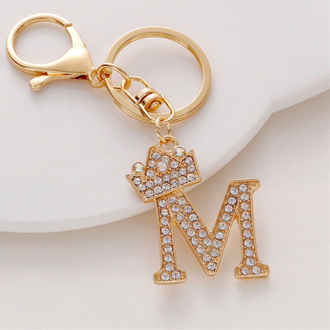 Metal Diamond-encrusted 26 English Crown Alphabet Keychain 81552be8 694a 4d87 b3ed ccc67440fa6a