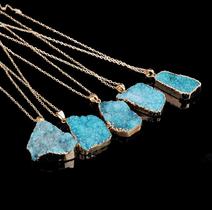 Natural rough stone hole unpolished pendant necklace clavicle chain neck chain sweater chain accessories 8155906047088