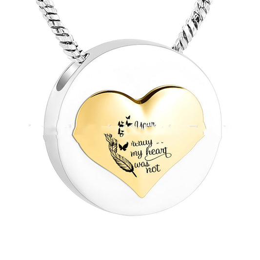 Round Stainless Steel Gold Heart-shaped Feather Butterfly Ashes Memorial Pendant Necklace 815788de 601f 412b 980f 6334d3bf686